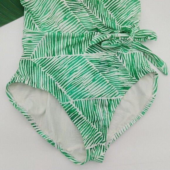 Calia Side Tie Swimsuit Size 4 NEW Tropical Palm White Green One Piece Carrie - Picture 7 of 11